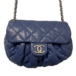 Chanel 2013 Chain Around Flap Bag Quilted Navy Blue Lambskin Leather